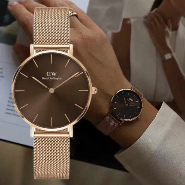  Shop Authentic Daniel Wellington Petite Melrose Brown Dial Rose Gold Mesh Strap Watch For Women - DW00100477 - Luxxuri