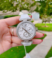  Shop Authentic Swarovski Era Journey Silver Dial White Leather Strap Watch for Women - 5295346 - Luxxuri