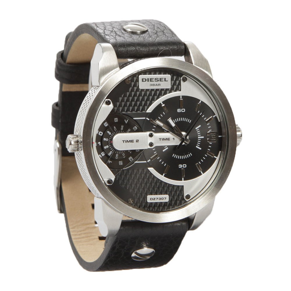  Shop Authentic Diesel Mini Daddy Black Silver Dial Black Leather Strap Watch For Men - DZ7307 - Luxxuri