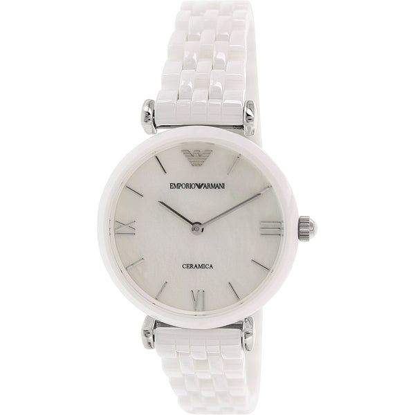  Shop Authentic Emporio Armani Giannti T Bar Quartz Mother of Pearl Dial White Steel Strap Watch For Women - AR1485 - Luxxuri