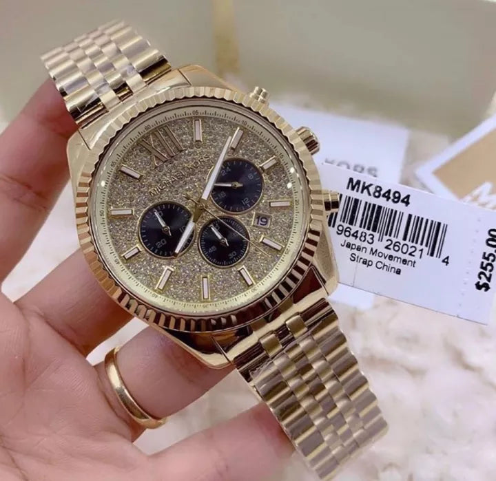  Shop Authentic Michael Kors Lexington Crystals Gold Dial Gold Steel Strap Watch for Men - MK8494 - Luxxuri