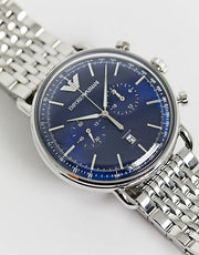  Shop Authentic Emporio Armani Aviator Chronograph Blue Dial Silver Steel Strap Watch For Men - AR11238 - Luxxuri
