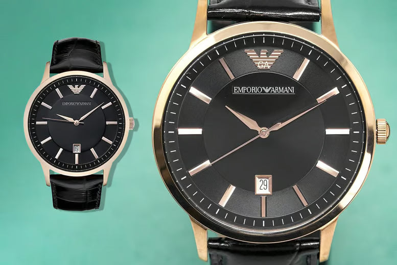  Shop Authentic Emporio Armani Renato Quartz Black Dial Black Leather Strap Watch For Men - AR2425 - Luxxuri