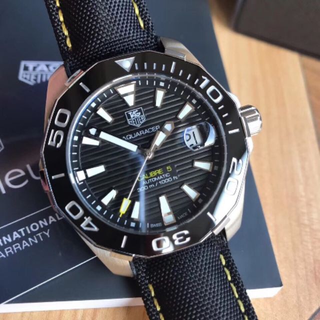  Shop Authentic Tag Heuer Aquaracer Calibre 5 Automatic Black Dial Black Nylon Strap Watch for Men - WAY211A.FC6362 - Luxxuri