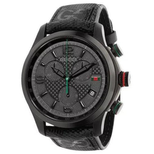  Shop Authentic Gucci G Timeless Quartz Chronograph Black Dial Black Leather Strap Watch For Men - YA126244 - Luxxuri