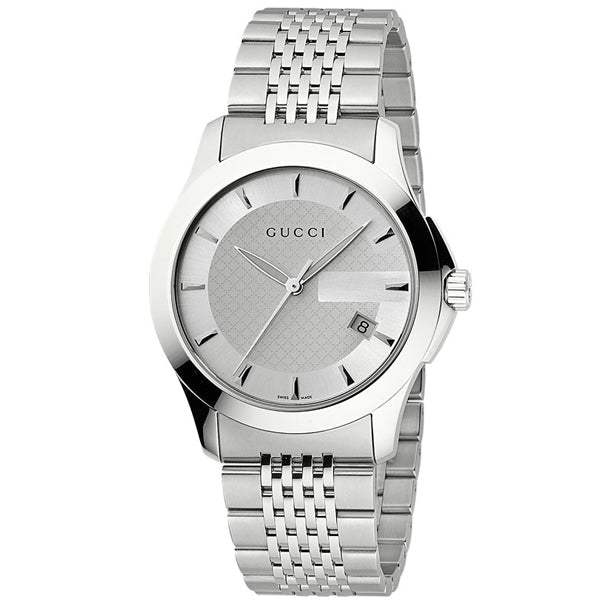  Shop Authentic Gucci G Timeless Silver Dial Silver Steel Strap Watch For Men - YA126401 - Luxxuri