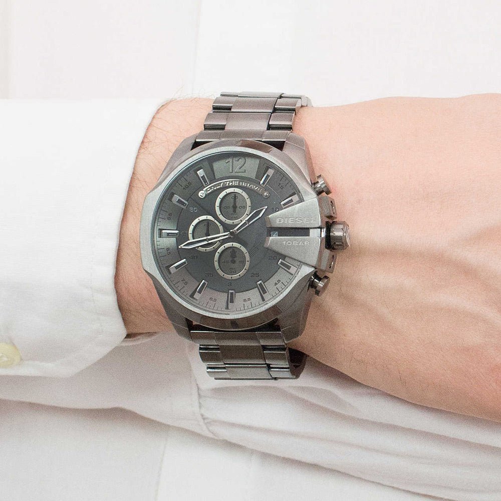  Shop Authentic Diesel Mega Chief Chronograph Grey Dial Gunmetal Men's Watch - DZ4282 - Luxxuri