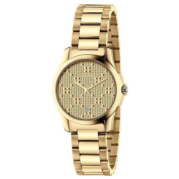  Shop Authentic Gucci G Timeless Gold Dial Gold Steel Strap Watch For Women - YA126553 - Luxxuri
