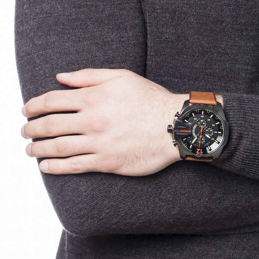  Shop Authentic Diesel Mega Chief Quartz Chronograph Brown Leather Strap Watch For Men - DZ4343 - Luxxuri