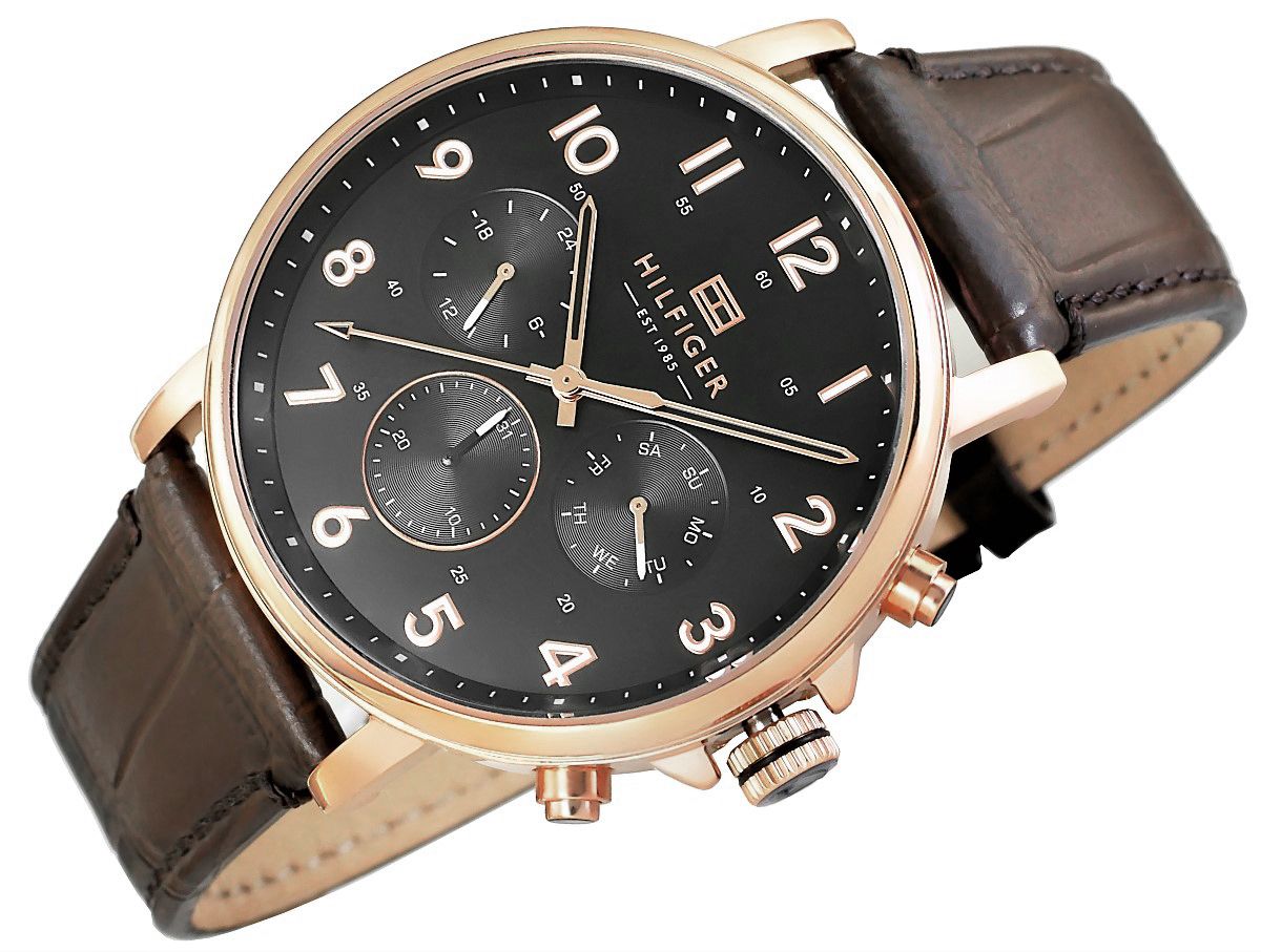  Shop Authentic Tommy Hilfiger Daniel Black Dial Brown Leather Strap Watch for Men - 1710379 - Luxxuri