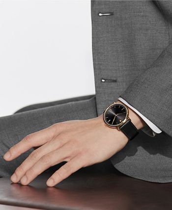  Shop Authentic Movado Ultra Slim Black Dial Black Leather Strap Watch For Men - 0607087 - Luxxuri