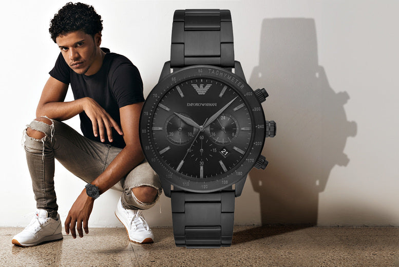  Shop Authentic Emporio Armani Mario Chronograph Black Dial Black Steel Strap Watch For Men - AR11242 - Luxxuri