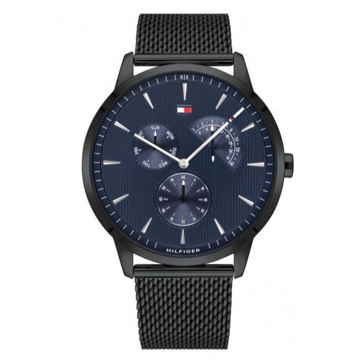  Shop Authentic Tommy Hilfiger Brad Quartz Blue Dial Black Mesh Bracelet Watch For Men - 1710392 - Luxxuri