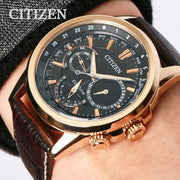  Shop Authentic Citizen Eco Drive Calendrier Black Dial Brown Leather StrapWatch For Men - BU2023-12E - Luxxuri