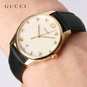  Shop Authentic Gucci G-Timeless Mother of Pearl Dial Black Leather Strap Watch For Women - YA126589 - Luxxuri