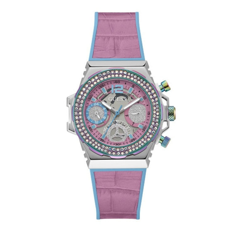  Shop Authentic Guess Fusion Chronograph Pink Dial Pink Leather Strap Watch for Women - GW0553L5 - Luxxuri