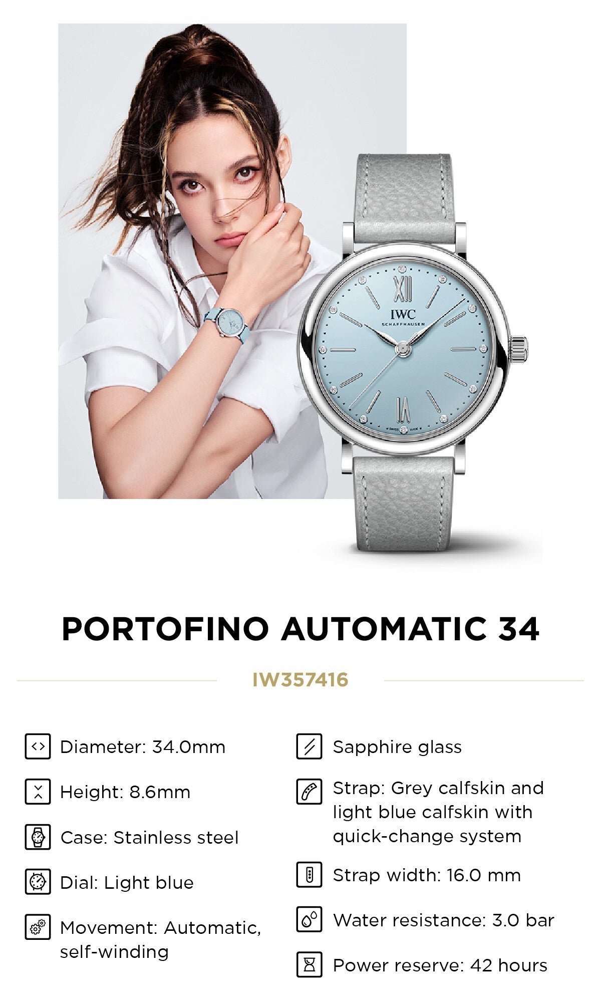  Shop Authentic IWC Portofino Automatic Blue Dial Blue Leather Strap Watch for Women - IW357416 - Luxxuri