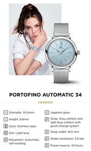  Shop Authentic IWC Portofino Automatic Blue Dial Blue Leather Strap Watch for Women - IW357416 - Luxxuri