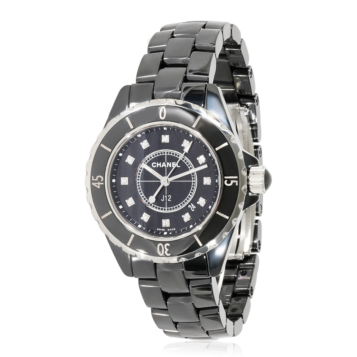  Shop Authentic Chanel J12 Quartz Diamonds Black Dial Black Steel Strap Watch for Women - J12 H1625 - Luxxuri