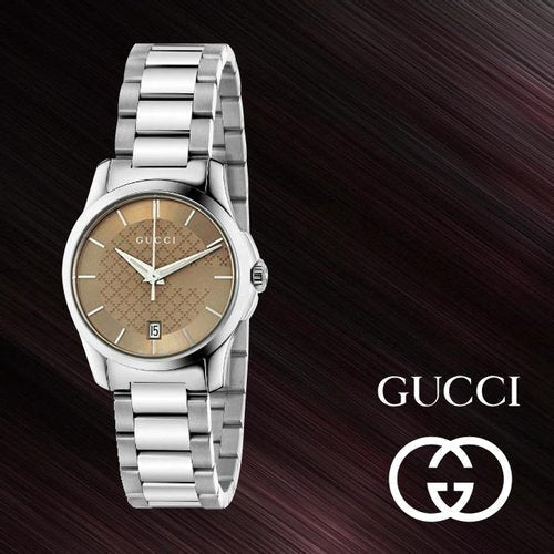  Shop Authentic Gucci G Timeless Brown Dial Silver Steel Strap Watch For Women - YA126526 - Luxxuri