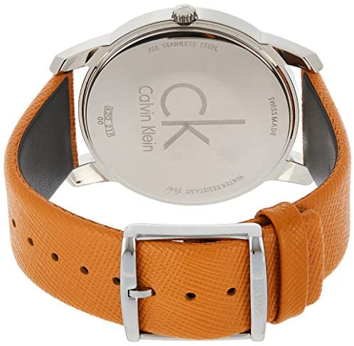 Shop Authentic Calvin Klein City Silver Dial Orange Leather Strap Watch for Women - K2G231G6 - Luxxuri