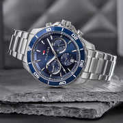  Shop Authentic Tommy Hilfiger Jordan Chronograph Blue Dial Silver Steel Strap Watch For Men - 1792094 - Luxxuri