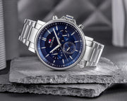 Shop Authentic Tommy Hilfiger Tyson Chronograph Blue Dial Silver Steel Strap Watch For Men - 1710588 - Luxxuri