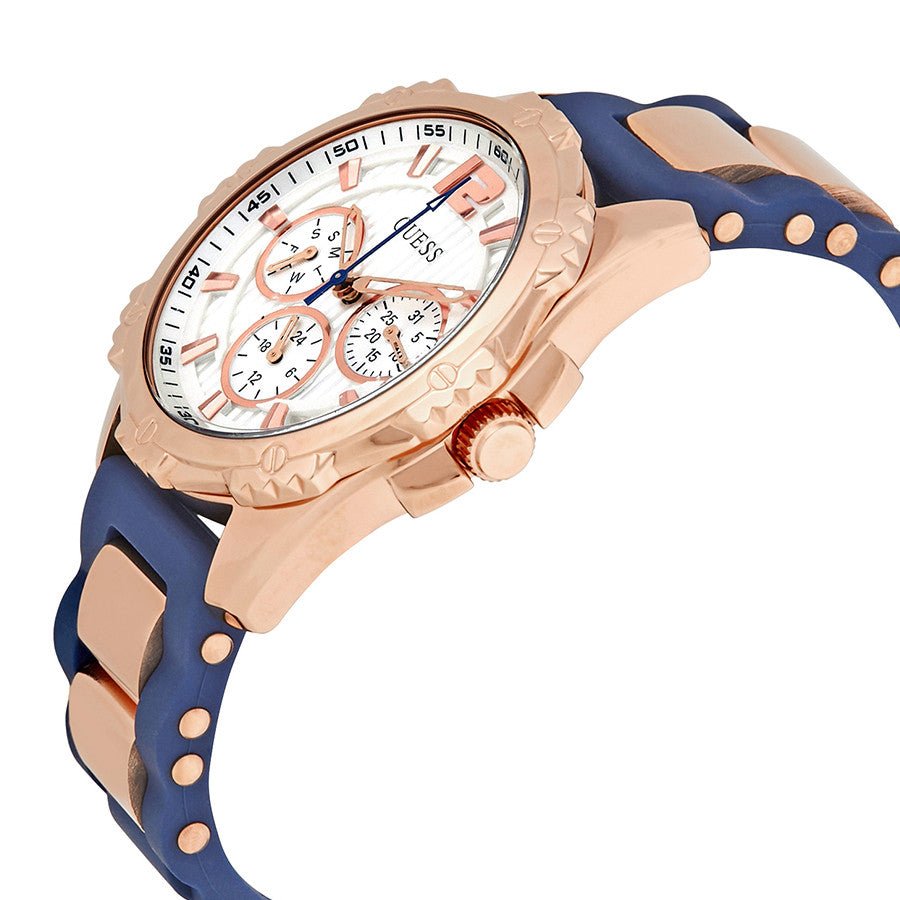  Shop Authentic Guess Interpid White & Rose Gold Dial Blue Silicone Strap Watch For Women - W0325L8 - Luxxuri