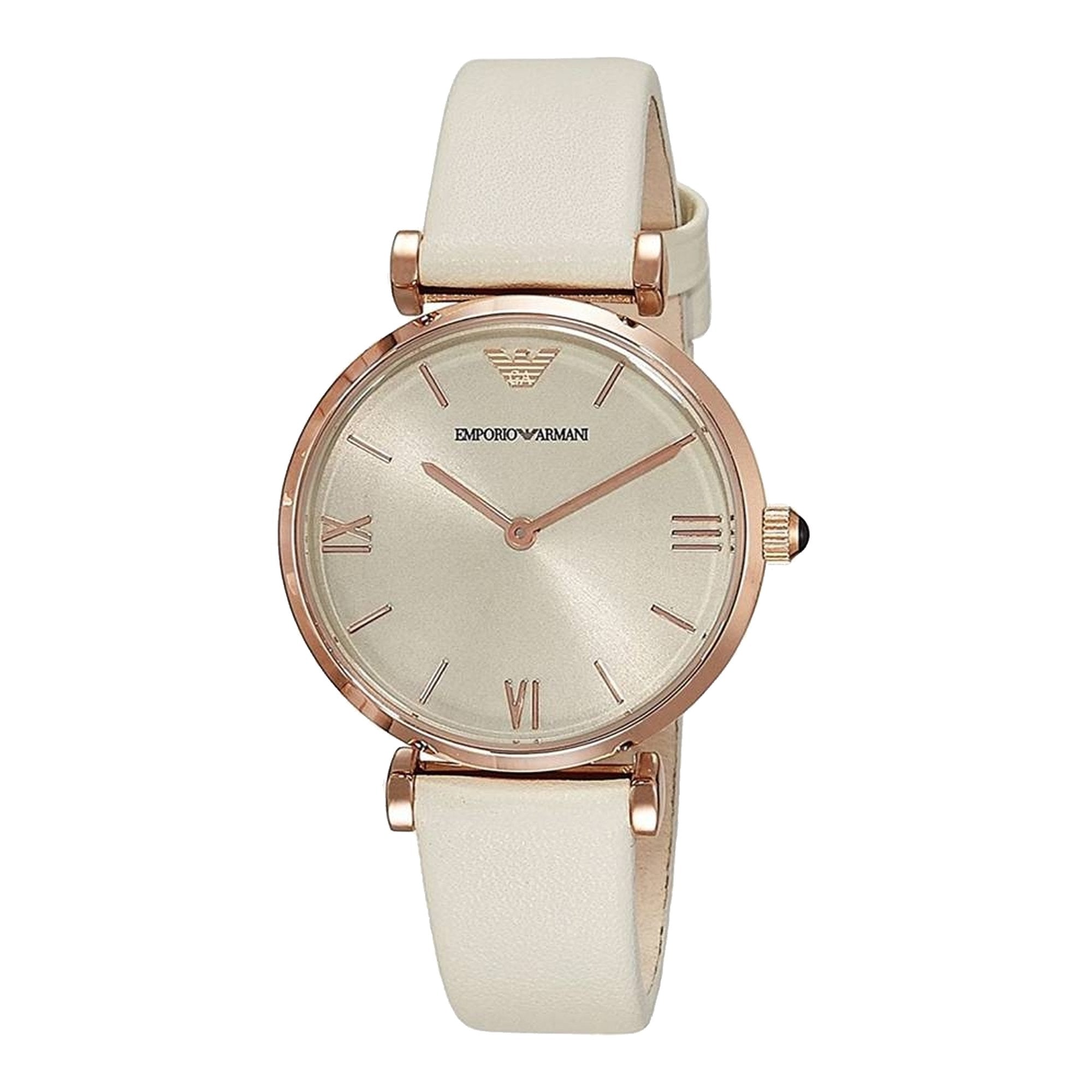  Shop Authentic Emporio Armani Gianni T Bar Light Brown Dial White Leather Strap Watch For Women - AR1769 - Luxxuri
