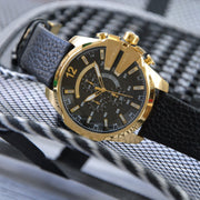  Shop Authentic Diesel Mega Chief Gold & Black Dial Black Leather Strap Watch For Men - DZ4344 - Luxxuri