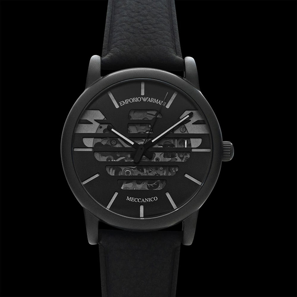 Shop Authentic Emporio Armani Meccanico Quartz Black Dial Black Leather Strap Watch For Men - AR60032 - Luxxuri