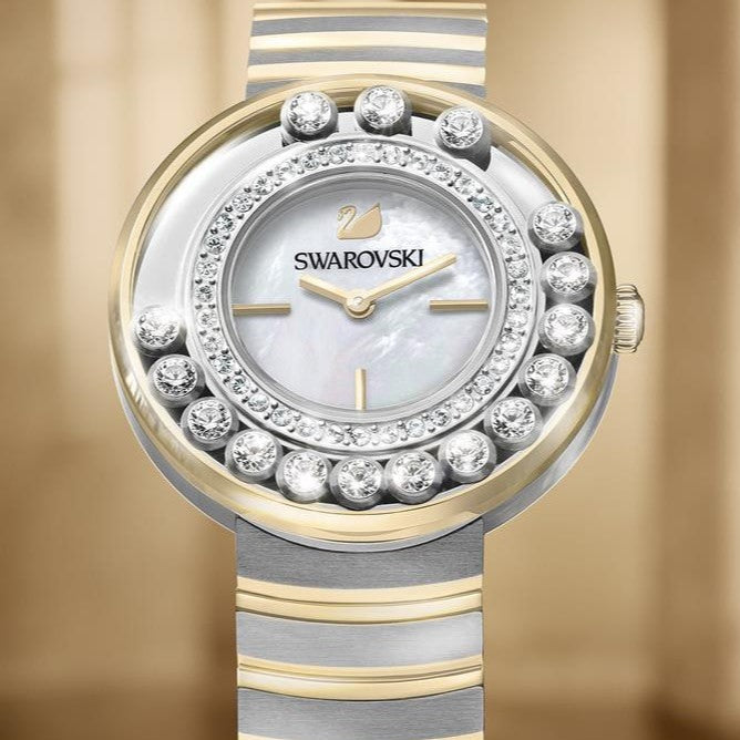  Shop Authentic Swarovski Lovely Crystals Mother of Pearl Dial Two Tone Steel Strap Watch for Women - 1187022 - Luxxuri