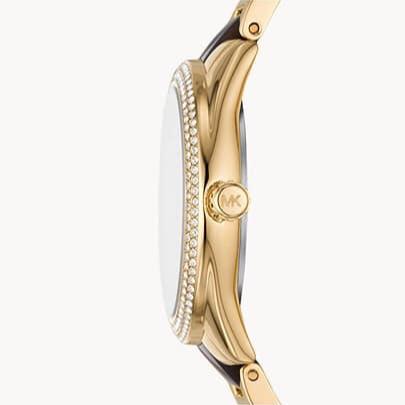  Shop Authentic Michael Kors Janelle Chronograph Gold Dial Two Tone Steel Strap Watch For Women - MK7133 - Luxxuri