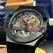  Shop Authentic Maserati Automatic Skeleton Black Dial Black Leather Strap Watch For Men - R8821108021 - Luxxuri