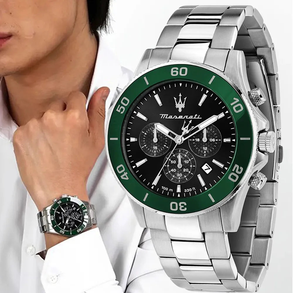  Shop Authentic Maserati Competizione Chronograph Black Dial Silver Steel Strap Watch For Men - R8873600008 - Luxxuri