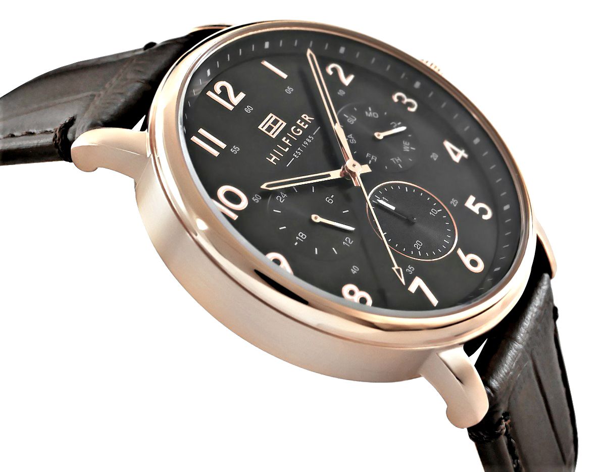  Shop Authentic Tommy Hilfiger Daniel Black Dial Brown Leather Strap Watch for Men - 1710379 - Luxxuri