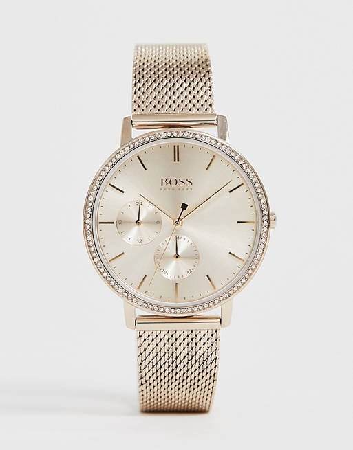  Shop Authentic Hugo Boss Infinity Carnation Gold Dial Gold Mesh Bracelet Watch for Women - 1502519 - Luxxuri