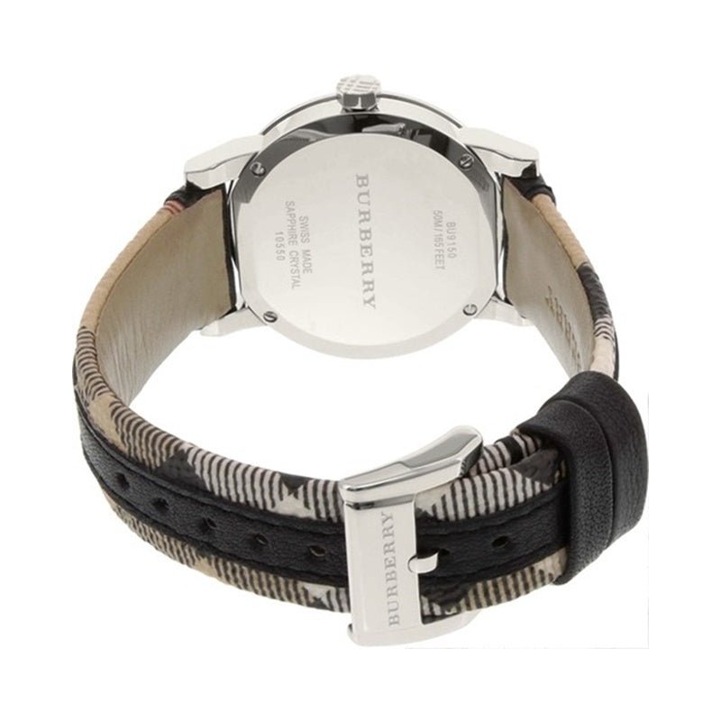  Shop Authentic Burberry The City White Dial Black Haymarket Leather Strap Watch for Women - BU9150 - Luxxuri