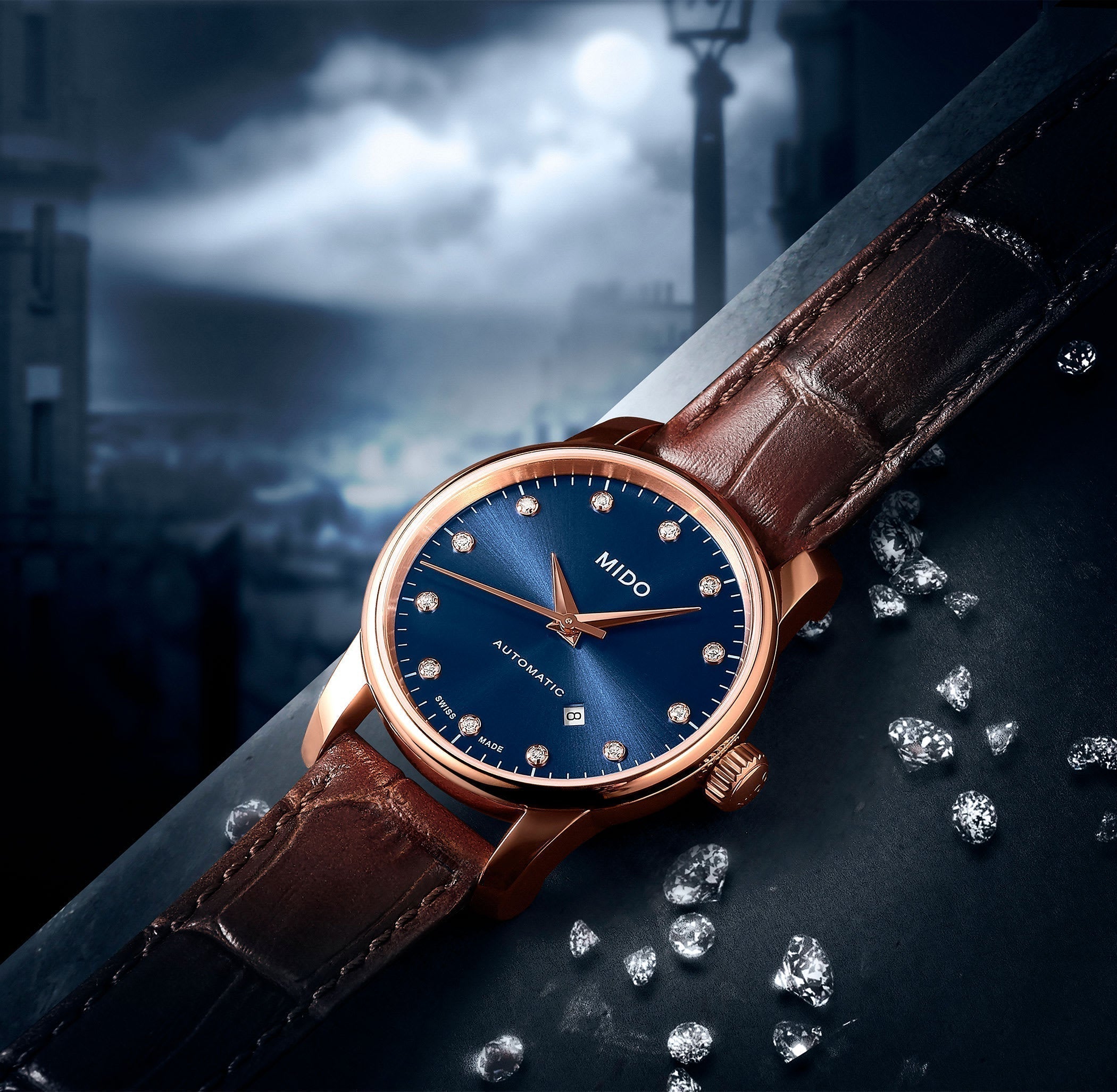  Shop Authentic Mido Baroncelli Automatic Midnight Blue Dial Brown Leather Strap Watch For Women - M7600.3.65.8 - Luxxuri