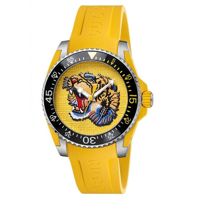  Shop Authentic Gucci Dive Tiger Yellow Dial Yellow Rubber Strap Watch For Men - YA136317 - Luxxuri