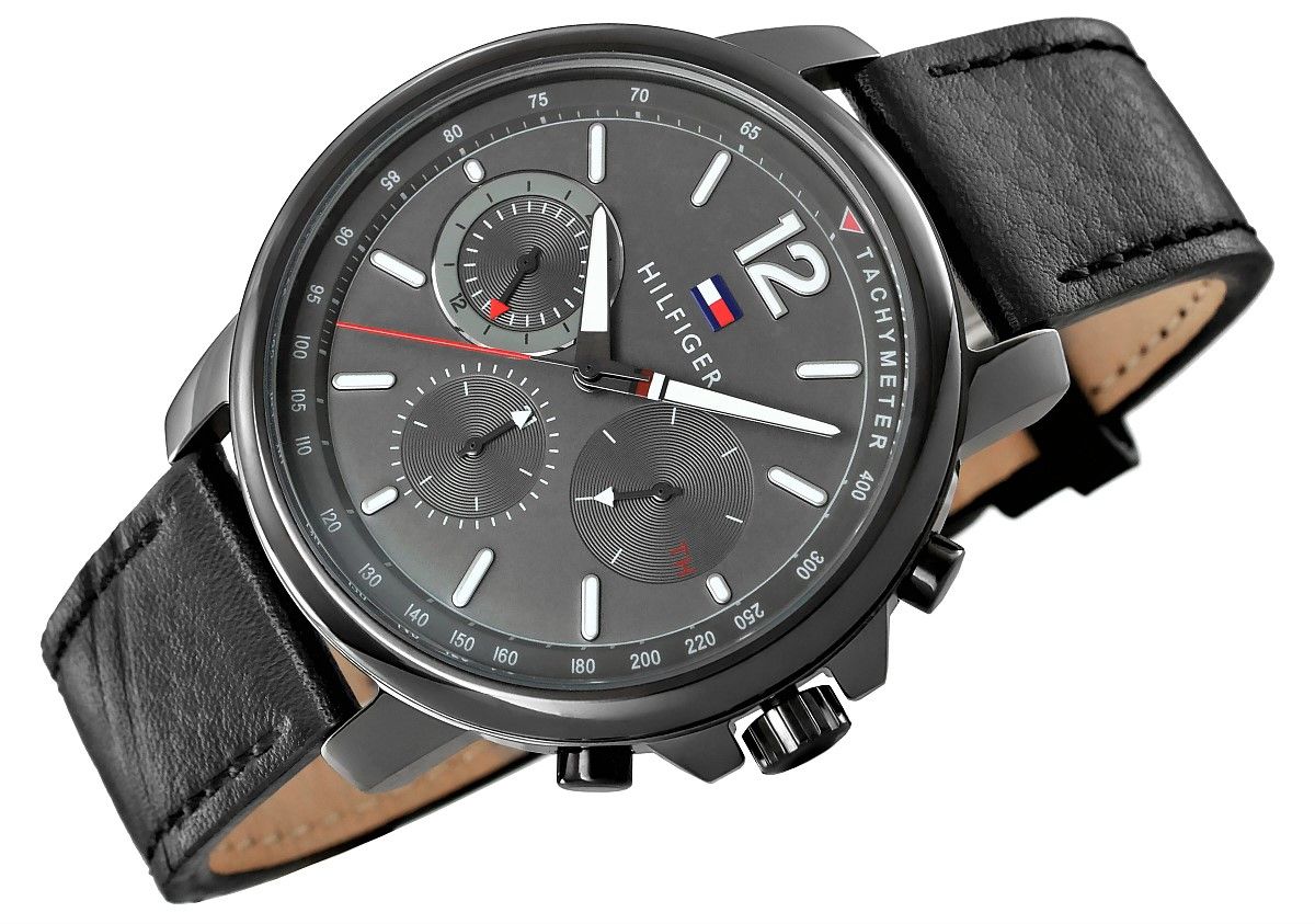 Shop Authentic Tommy Hilfiger London Chronograph Grey Dial Black Leather Strap Watch for Men - 1791533 - Luxxuri