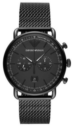  Shop Authentic Emporio Armani Aviator Chronograph Black Dial Black Mesh Bracelet Watch For Men - AR11264 - Luxxuri