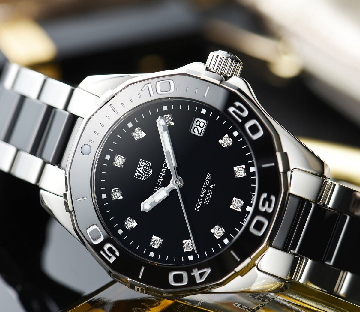  Shop Authentic Tag Heuer Aquaracer Quartz Black Dial Two Tone Steel Strap Watch for Women - WAY131C.BA0913 - Luxxuri