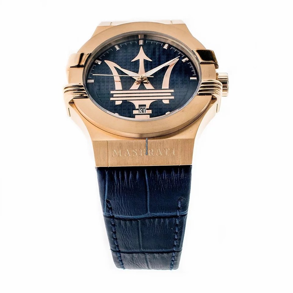  Shop Authentic Maserati Potenza 42mm Rose Gold & Blue Dial Blue Leather Strap Watch For Men - R8851108027 - Luxxuri
