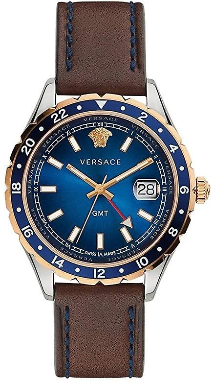  Shop Authentic Versace Hellenyium GMT Blue Dial Brown Leather Strap Watch for Men - V11080017 - Luxxuri