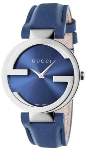  Shop Authentic Gucci Interlocking G Blue Dial Blue Leather Strap Watch For Women - YA133322 - Luxxuri