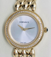  Shop Authentic Versace V Flare Diamonds Silver Dial Gold Steel Strap Watch for Women - VEBN00918 - Luxxuri