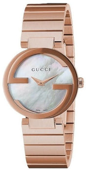  Shop Authentic Gucci G Interlocking Mother of Pearl Dial Rose Gold Steel Strap Watch For Women - YA133515 - Luxxuri