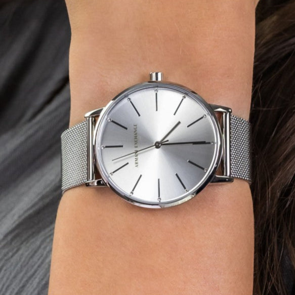  Shop Authentic Armani Exchange Lola Analog Silver Dial Silver Mesh Strap Watch For Women - AX5535 - Luxxuri