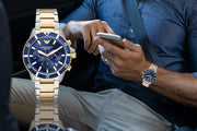  Shop Authentic Emporio Armani Mario Chronograph Blue Dial Two Tone Steel Strap Watch For Men - AR11362 - Luxxuri